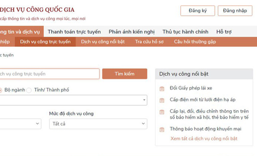 Công bố 6 dịch vụ công cung cấp trên Cổng Dịch vụ công Quốc gia